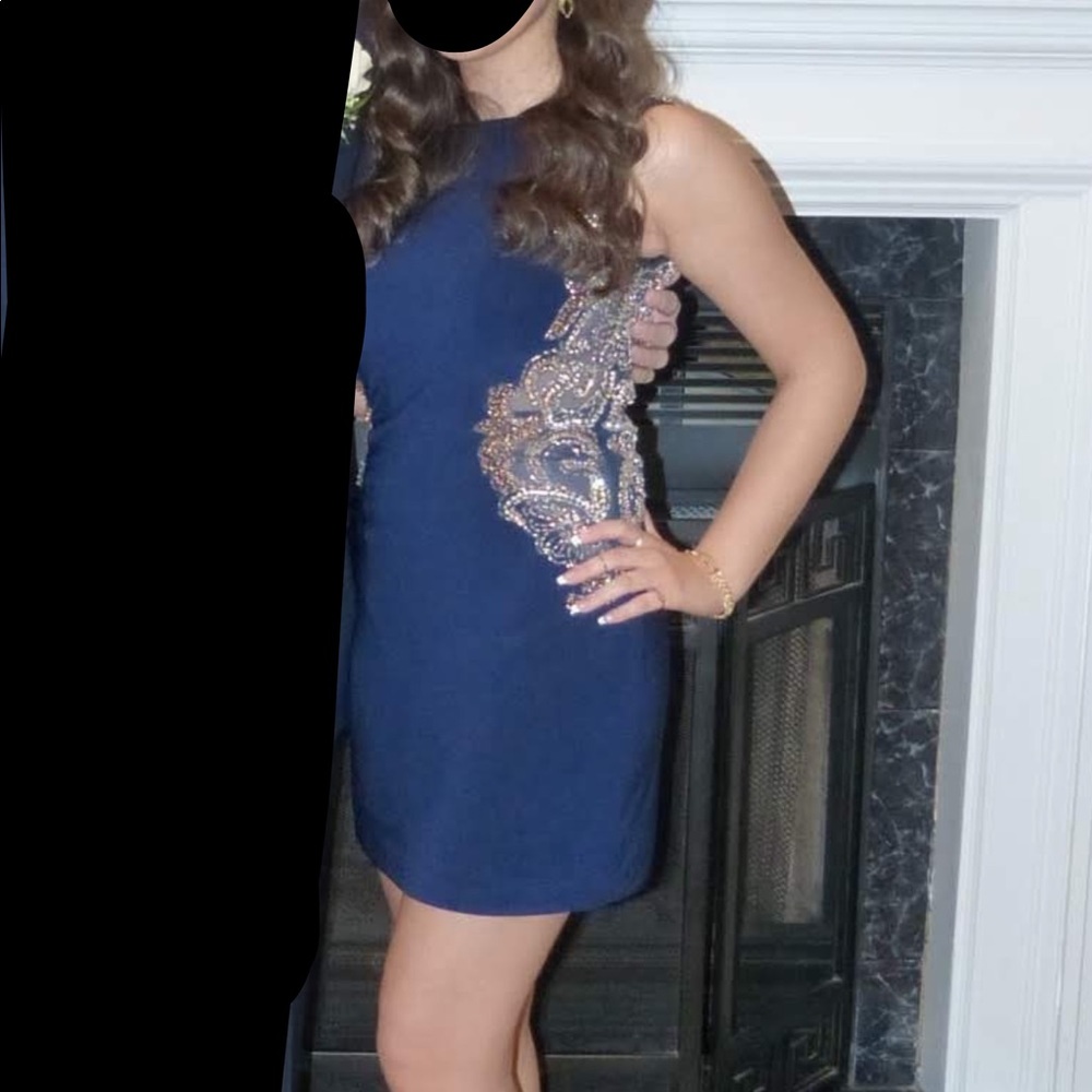 Navy Blue short prom dress by intrigue by blush